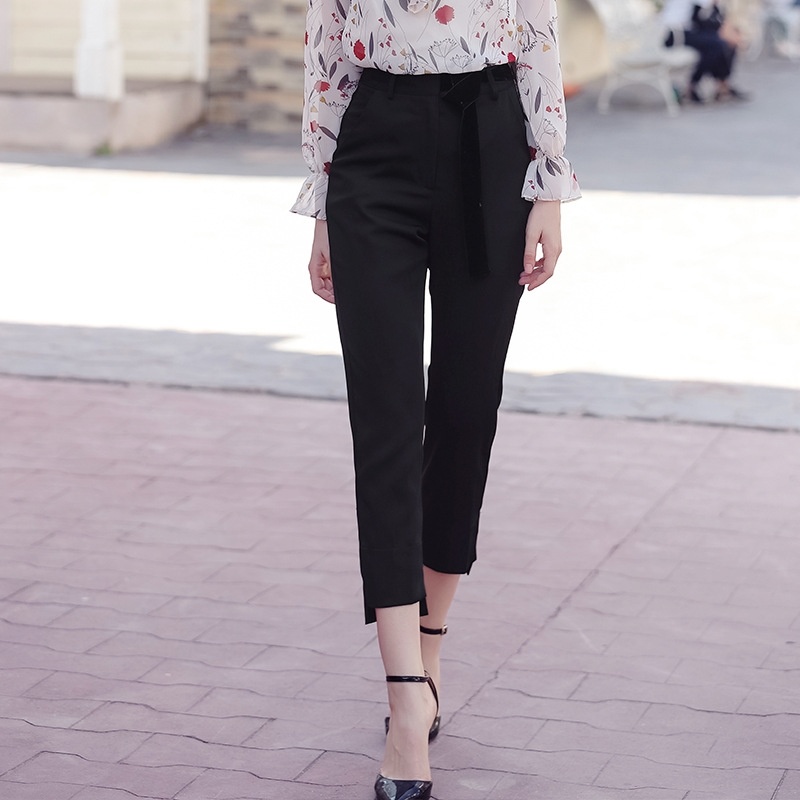 Version Coréenne De Slim Noir Était Mince, De Longues Lignes Droites Pantalon Casual