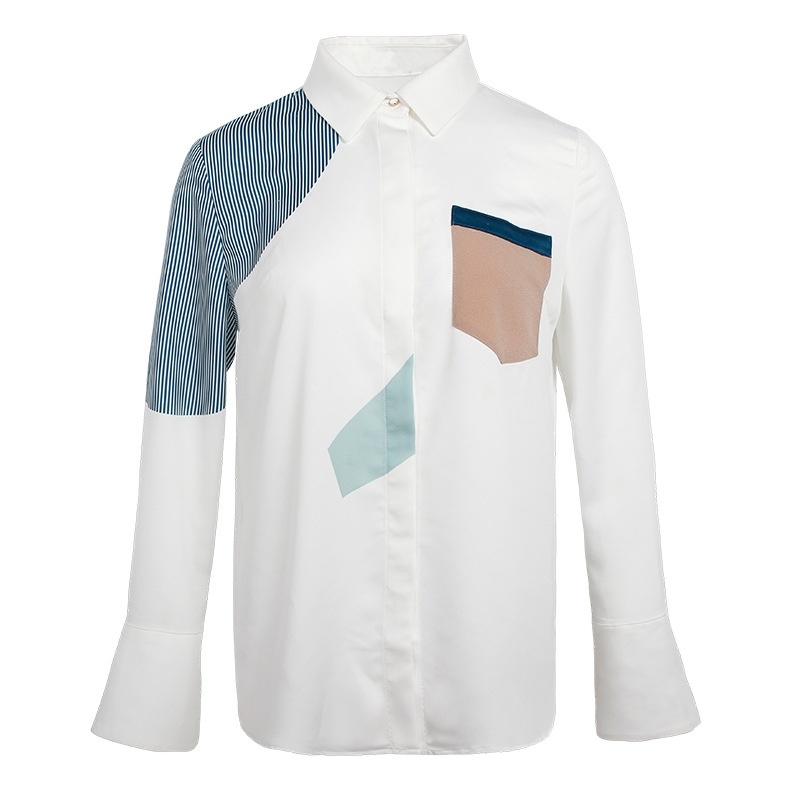Hit The Color Lapel Horn Long Sleeve Lapel Temperament Wild Shirt