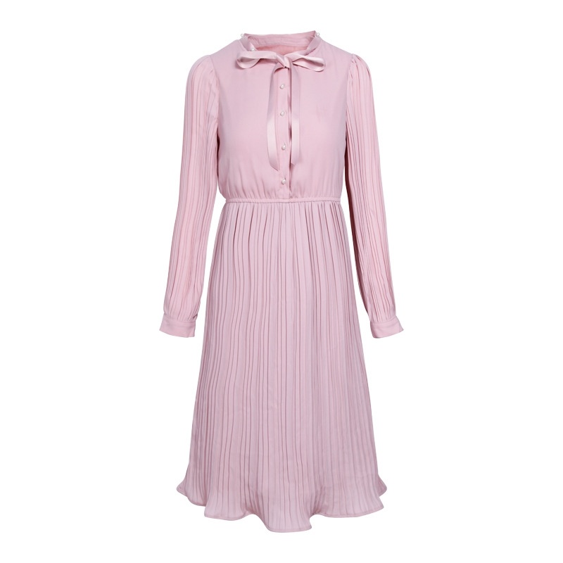 Pure Color Is Thin And Loose Waist Sweet Wild Plus Velvet Pleated Dress