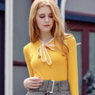 Hit Color Bow Knot Lace Sleeve Hedging Joker Sweater
