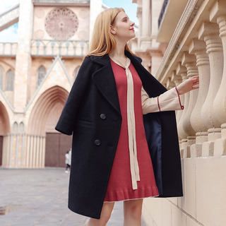 Solid Color Sleeves Long Double Breasted Woolen Coat