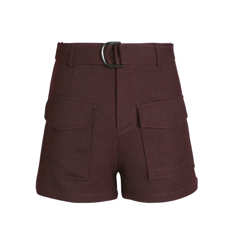 Solid Color Metall-Ring-Gürtel-Gerade Hosen-Shorts Wild