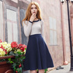 Round Neck Color Mosaic Stitching Thin Knit A Word Dress