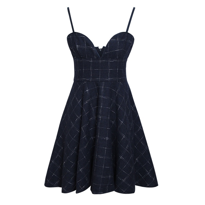 Suspenders Plaid Temperament Ladies Were Thin a Word Dress