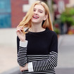 Striped Crew Neck Long-Sleeved Sweet Lady Joker Sweater