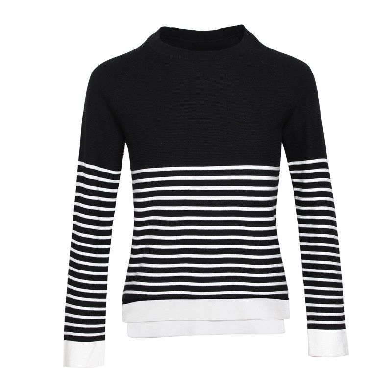 Gestreifte Rundhals-Langarm-Sweet Lady Joker Pullover