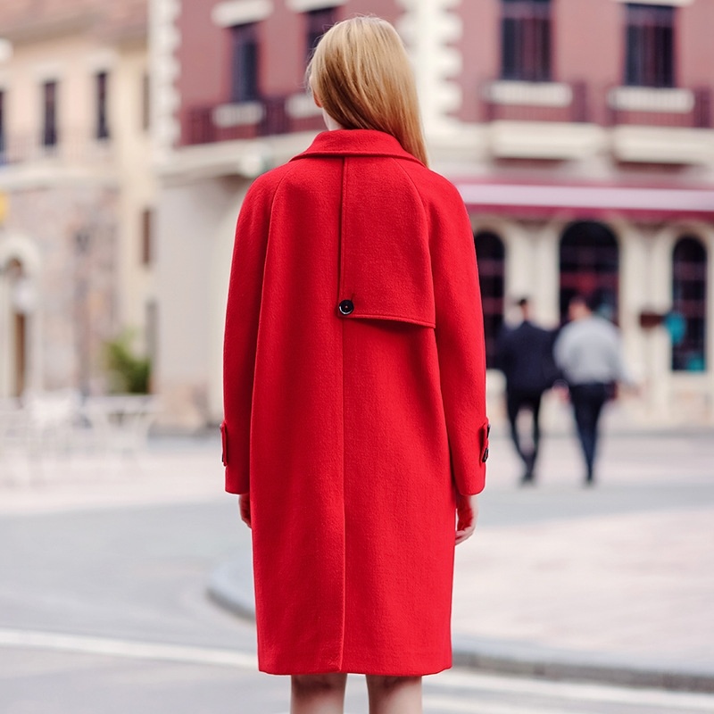 Solid Color Lapel Double Breasted Long Woolen Coat