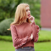 Solid Color Round Neck Absicherung Ärmel Temperament Joker Lady Pullover