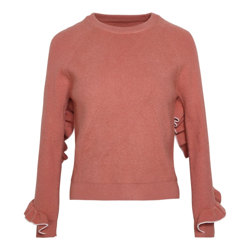 Solid Color Round Neck Hedging Sleeves Temperament Joker Lady Sweater