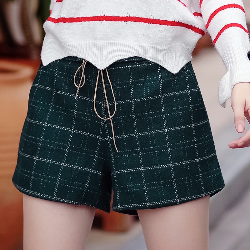 Fermeture À Glissière À Carreaux En Laine Pantalon Mince Sauvage Shorts