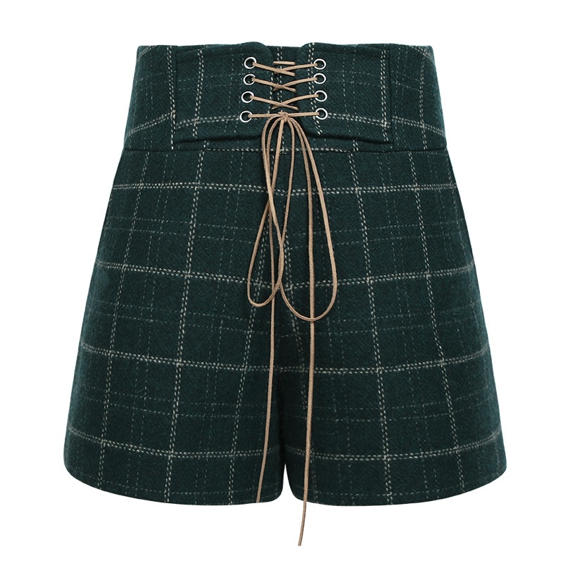 Fermeture À Glissière À Carreaux En Laine Pantalon Mince Sauvage Shorts