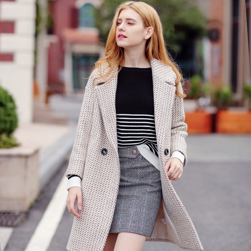 Plaid Lapel Wool Woolen Thick Wool Coat Long Thick Coat