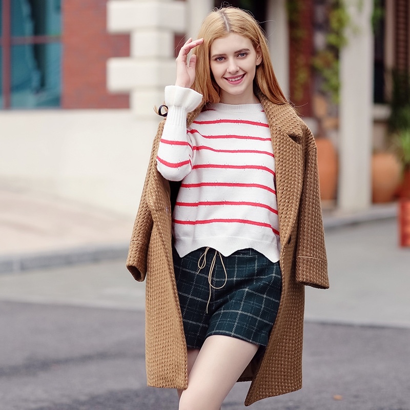 Plaid Lapel Wool Woolen Thick Wool Coat Long Thick Coat