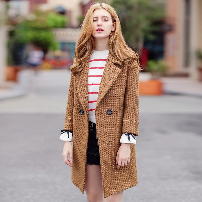 Plaid Lapel Wool Woolen Thick Wool Coat Long Thick Coat
