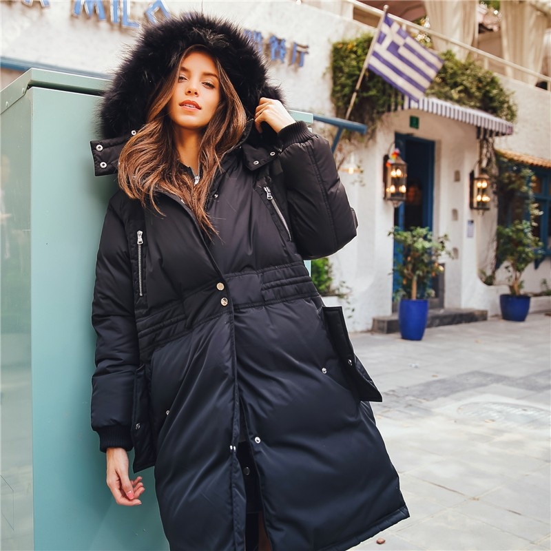Simple Fashion Warm Waist In The Long Hair Down Jacket | VoguesUs