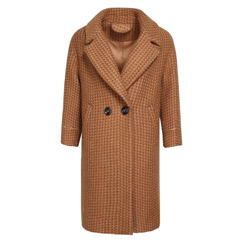 Plaid Lapel Wool Woolen Thick Wool Coat Long Thick Coat