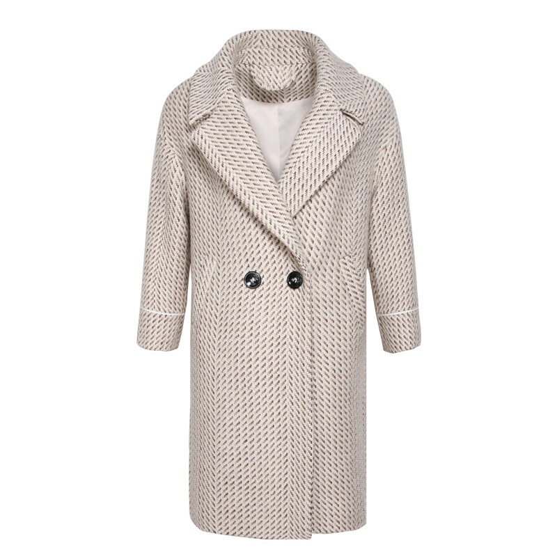 Plaid Lapel Wool Woolen Thick Wool Coat Long Thick Coat