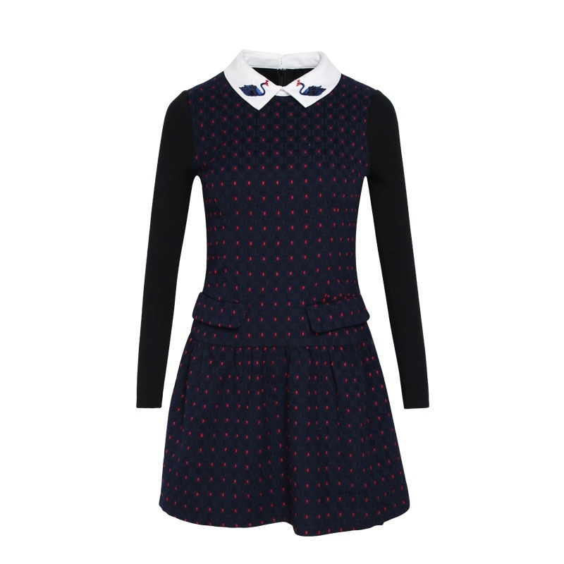 Doll Collar Long-Sleeved Wool Bottomed Winter Plus Point Plus Velvet Dress
