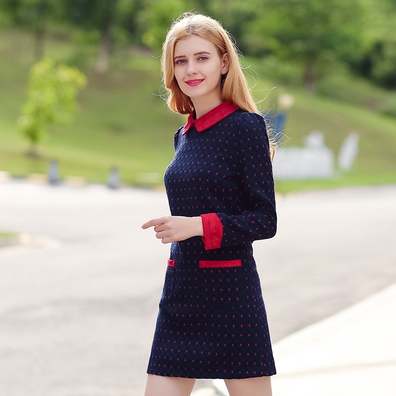 Hit The Color Point Red Doll Collar Plus Cashmere Was Thin Woolen Dress
