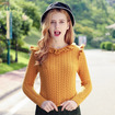 Solid Color Stitching Fungus V-Collar Pullover Short Knit Shirt