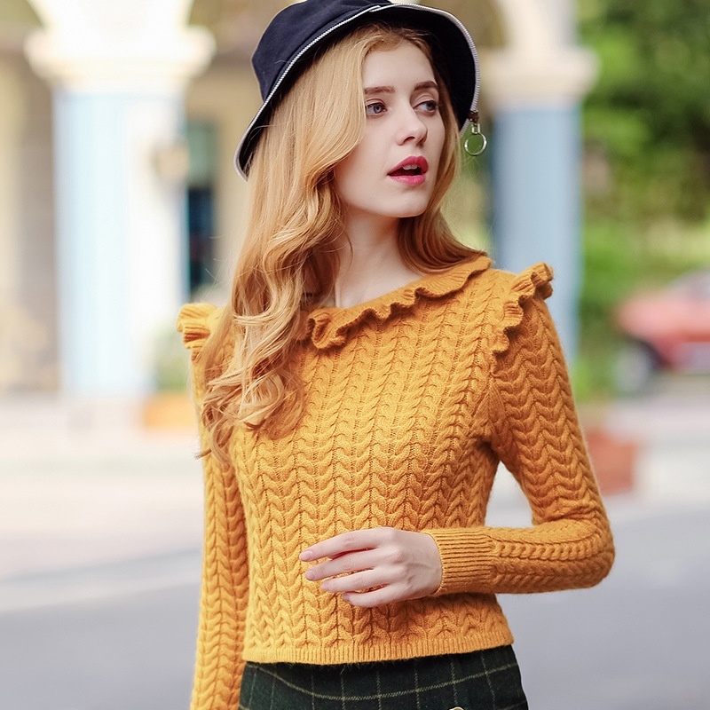 Solid Color Stitching Fungus V-Collar Pullover Short Knit Shirt