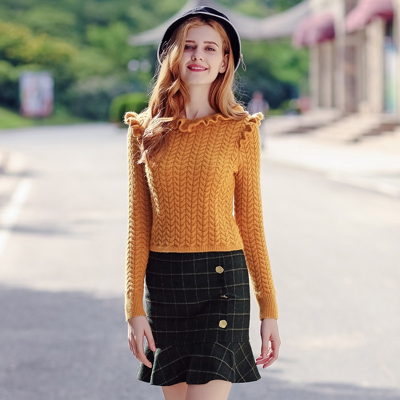 Solid Color Stitching Fungus V-Collar Pullover Short Knit Shirt