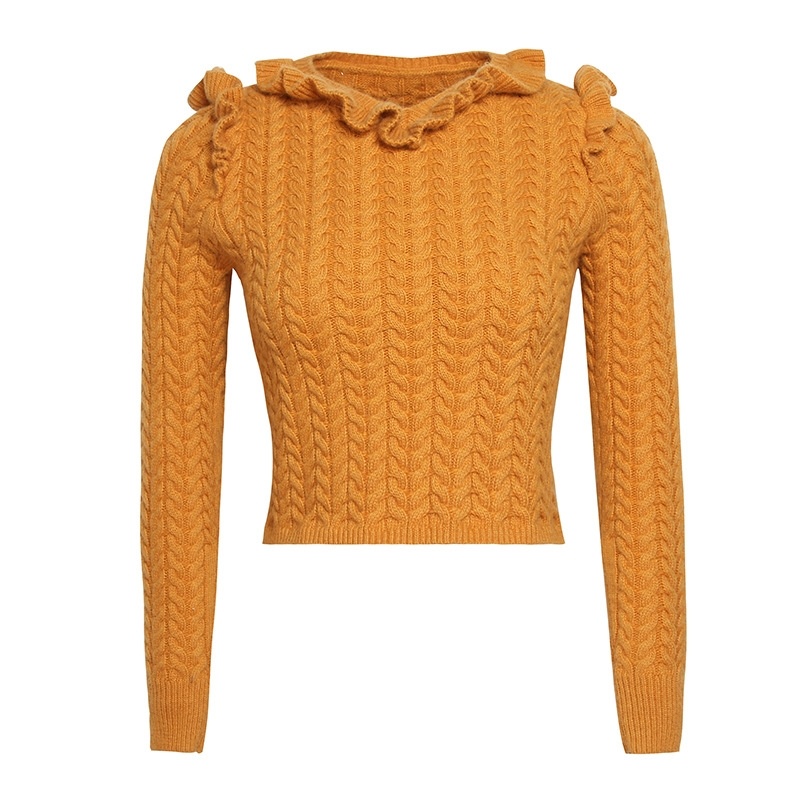 Solid Color Stitching Fungus V-Collar Pullover Short Knit Shirt