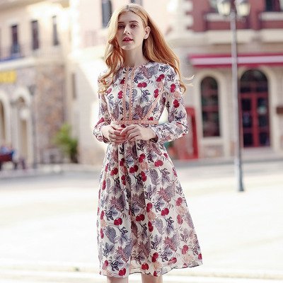 Rundhals Temperament Damen Und Chiffon Mitte Länge Kleid