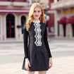 Korean Wave Lace Stitching Basis Warme Plus Velvet Kleid