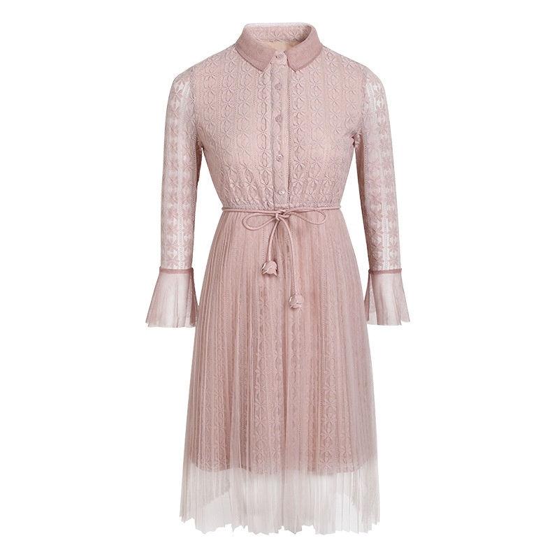 Pink Gauze And Cashmere Temperament Ladies Lace Dress