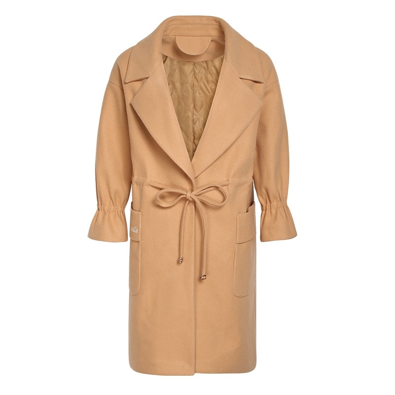 Camel Neuf Points De Manches Cordon De Serrage Ceinture Élastique Manches Trompette Manteau