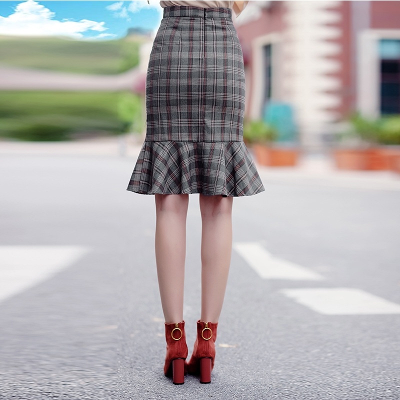 Wild Lattice High Waist Pack Hip Lotus Leaf Zipper Stitching Skirts