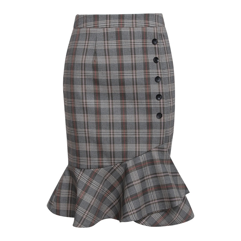 Wild Lattice High Waist Pack Hip Lotus Leaf Zipper Stitching Skirts