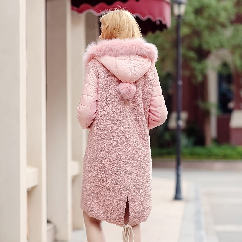 Fur Collar Stitching Hooded Single Breasted Plus Cotton Wool Jacket