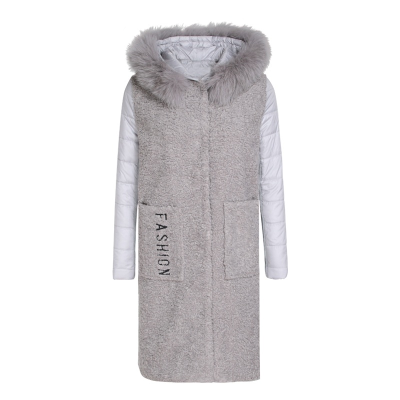 Pelz Kragen Stitching Hooded Einreiher Plus-Baumwolle-Wolle-Jacke