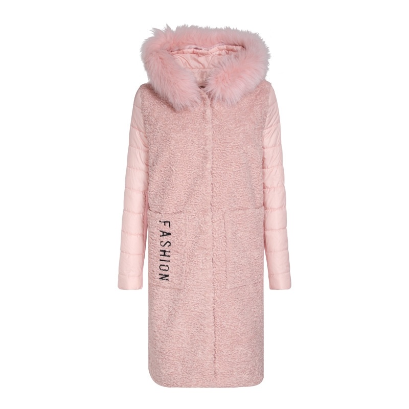 Fur Collar Stitching Hooded Single Breasted Plus Cotton Wool Jacket