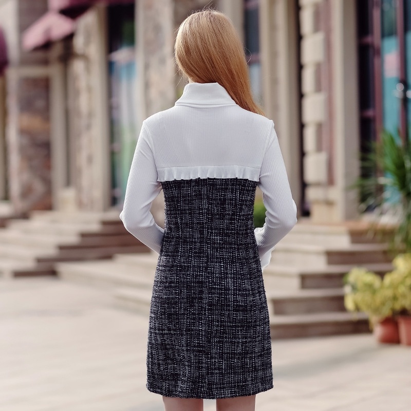 Hit Farbe-Kragen Und Samt Temperament Damen Kleid