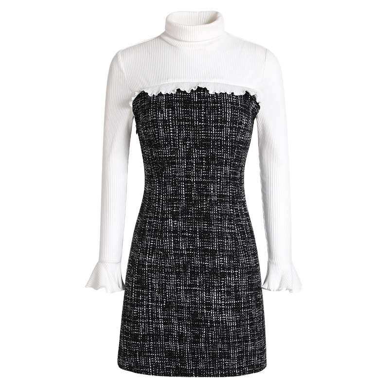 Hit Farbe-Kragen Und Samt Temperament Damen Kleid