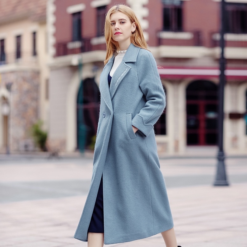 Solid Color Straight Thick Double-Breasted Cocoon Woolen Coat