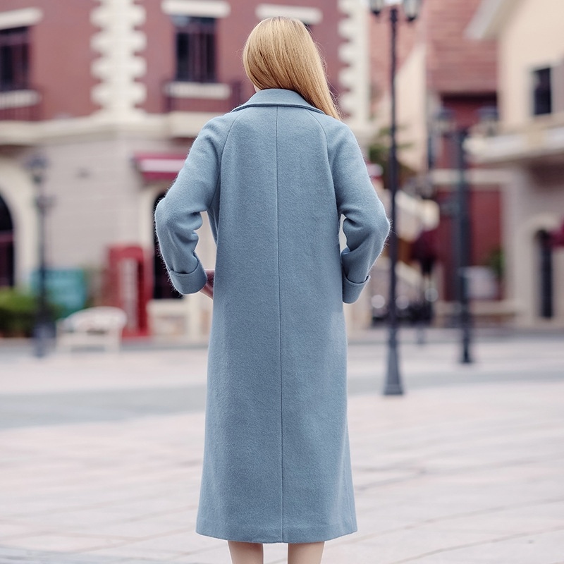 Solid Color Straight Thick Double-Breasted Cocoon Woolen Coat
