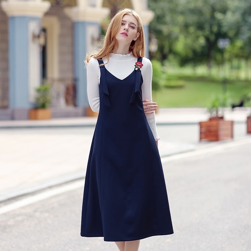 Zipper Stitching Strap Long Sleeveless Harness Dress