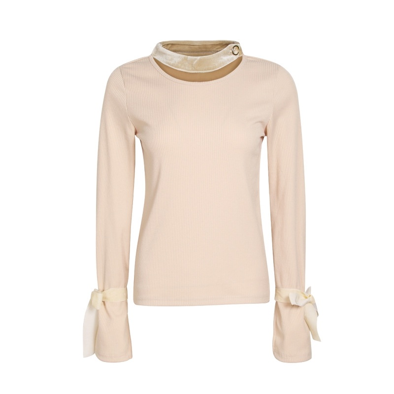 Solid Color-Rundhalsausschnitt-Velvet Strap Langarm-Sweet Wild Pullover