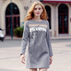 Round Collar Thick Woolen Hit Color Stitching Plus Cashmere Backing Dress