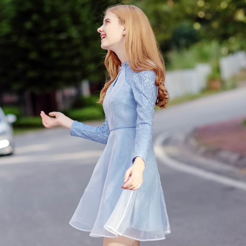 Cheongsam Kragen Reißverschluss Plus Samt Spitze Ein Wort Kleid