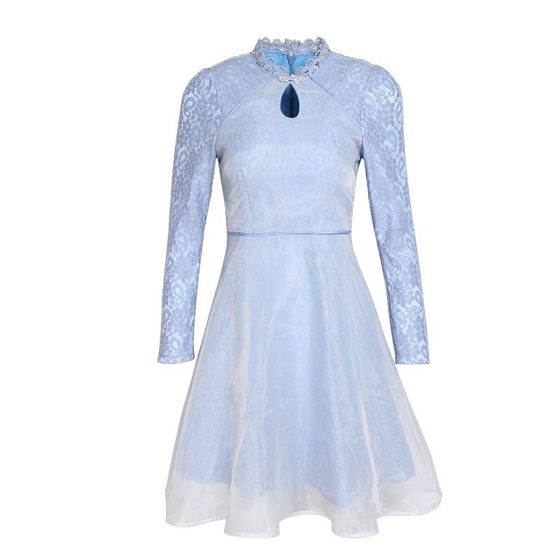 Cheongsam Kragen Reißverschluss Plus Samt Spitze Ein Wort Kleid