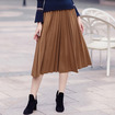 Solid Color Stitching Retro High Waist Warm Woolen Pleated Skirts