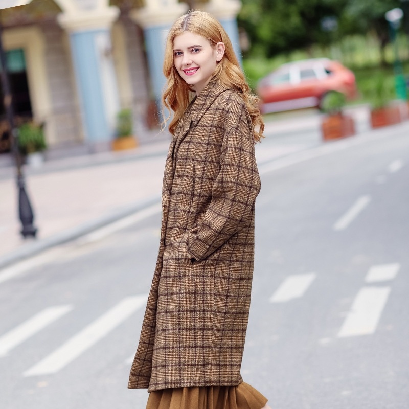 Warm Tartan Plus Long Double Breasted Significant Thin Coat
