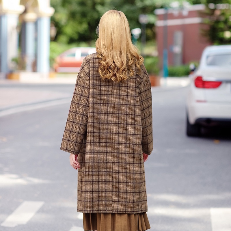 Warm Tartan Plus Long Double Breasted Significant Thin Coat