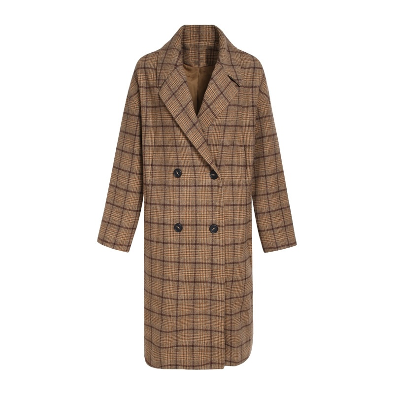 Warm Tartan Plus Long Double Breasted Significant Thin Coat