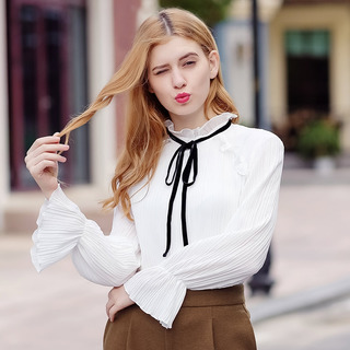 Bow Lace Lace Collar Stitching Bottom Sweet Wild Chiffon Shirt